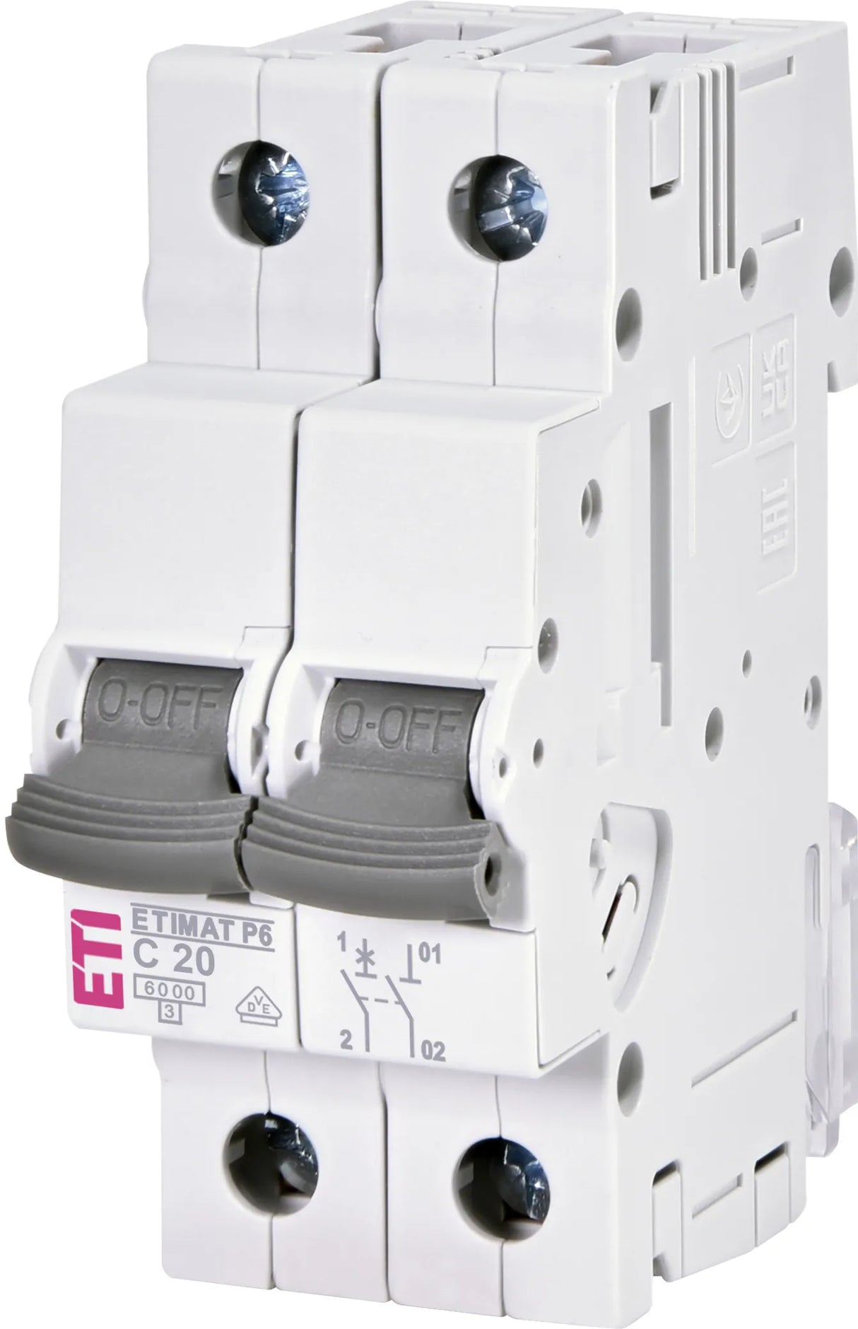 ETI Leitungsschutzschalter AC C 20A 1+N P6, 1-polig+N, C20, 6kA 240V 2TE IP20