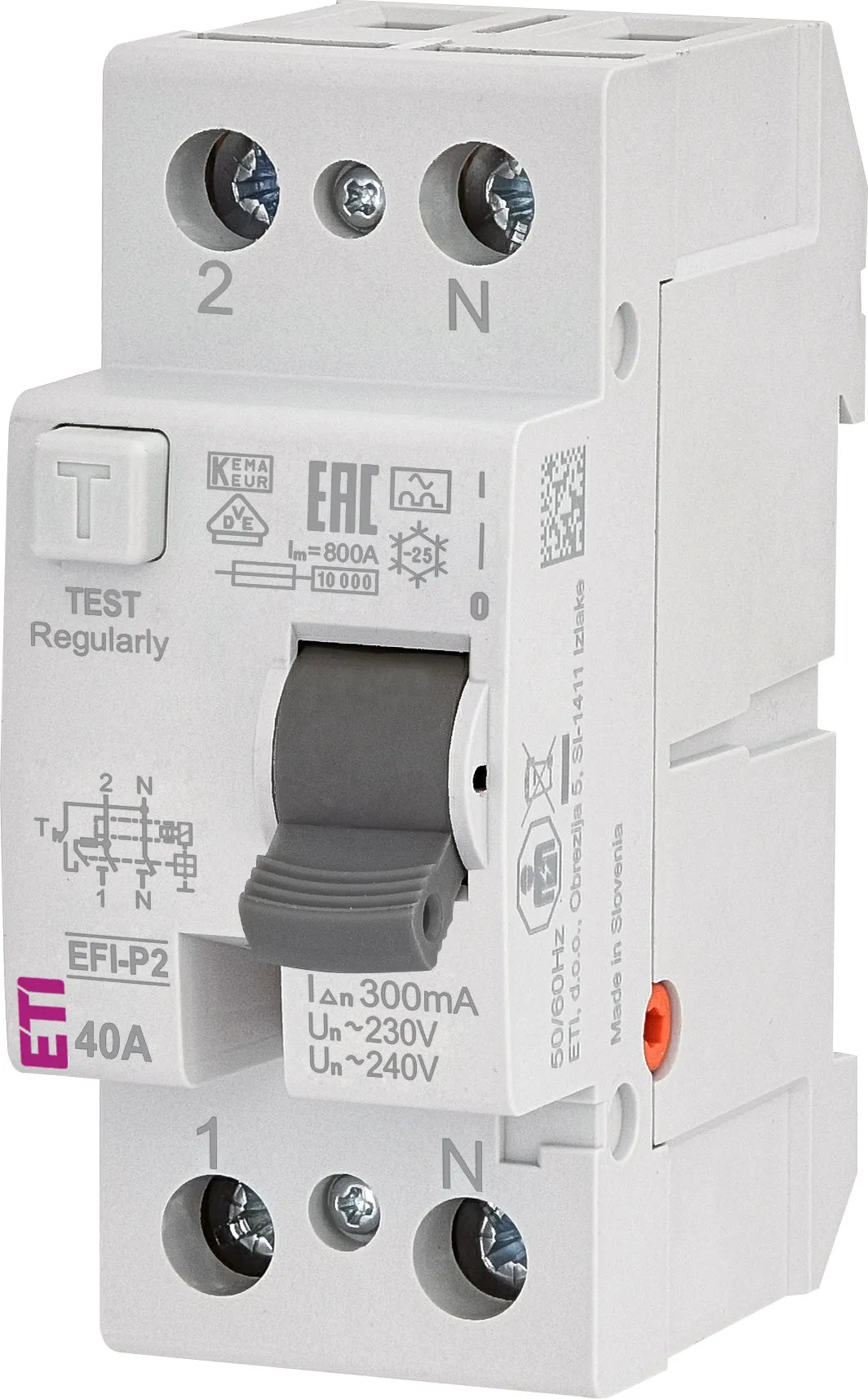 ETI FI-Schutzschalter A 2p 240V 40A 0,3A EFI-P2, A-Typ, 2-polig 40A (0,3 A) 2TE