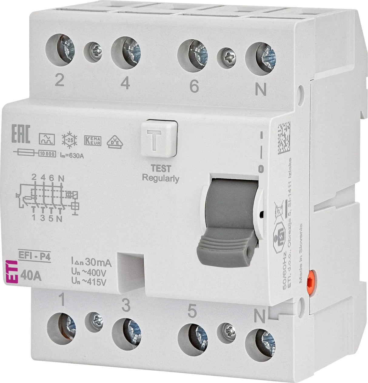 ETI FI-Schutzschalter A 4p 415V 40A 4TE EFI-P4, A-Typ, 4-polig 40A (0,03 A) 0,03