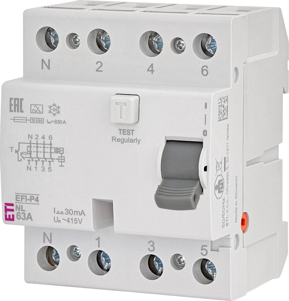 ETI FI-Schutzschalter A 4p 415V 63A 4TE EFI-P4, A-Typ, 4-polig 63A (0,03 A) 0,03