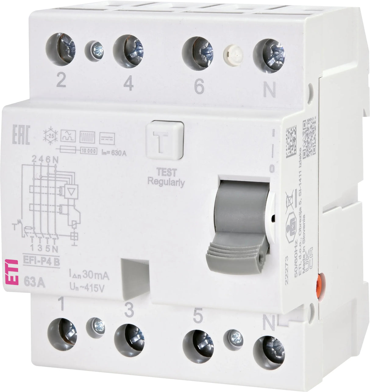 ETI FI-Schutzschalter B 4p 415V 63A 30A 002061953 4TE REG 10kA 3kA/stoß