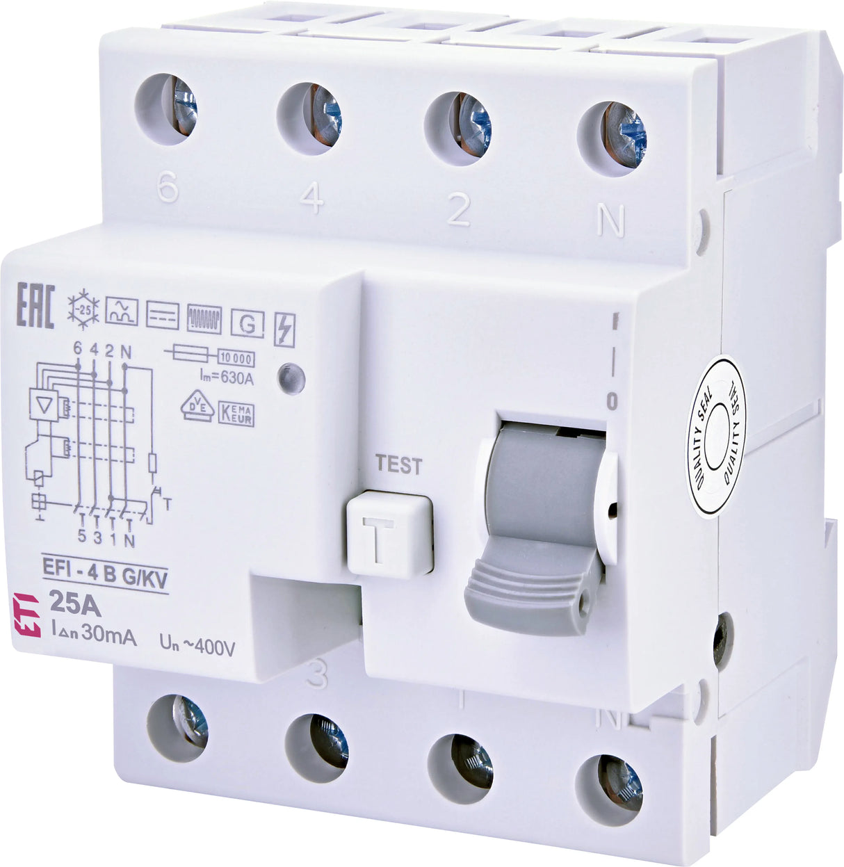 ETI FI-Schutzschalter B 4p 400V 25A 4TE EFI-4 B G/KV 25/0.03 0,03A REG 10kA
