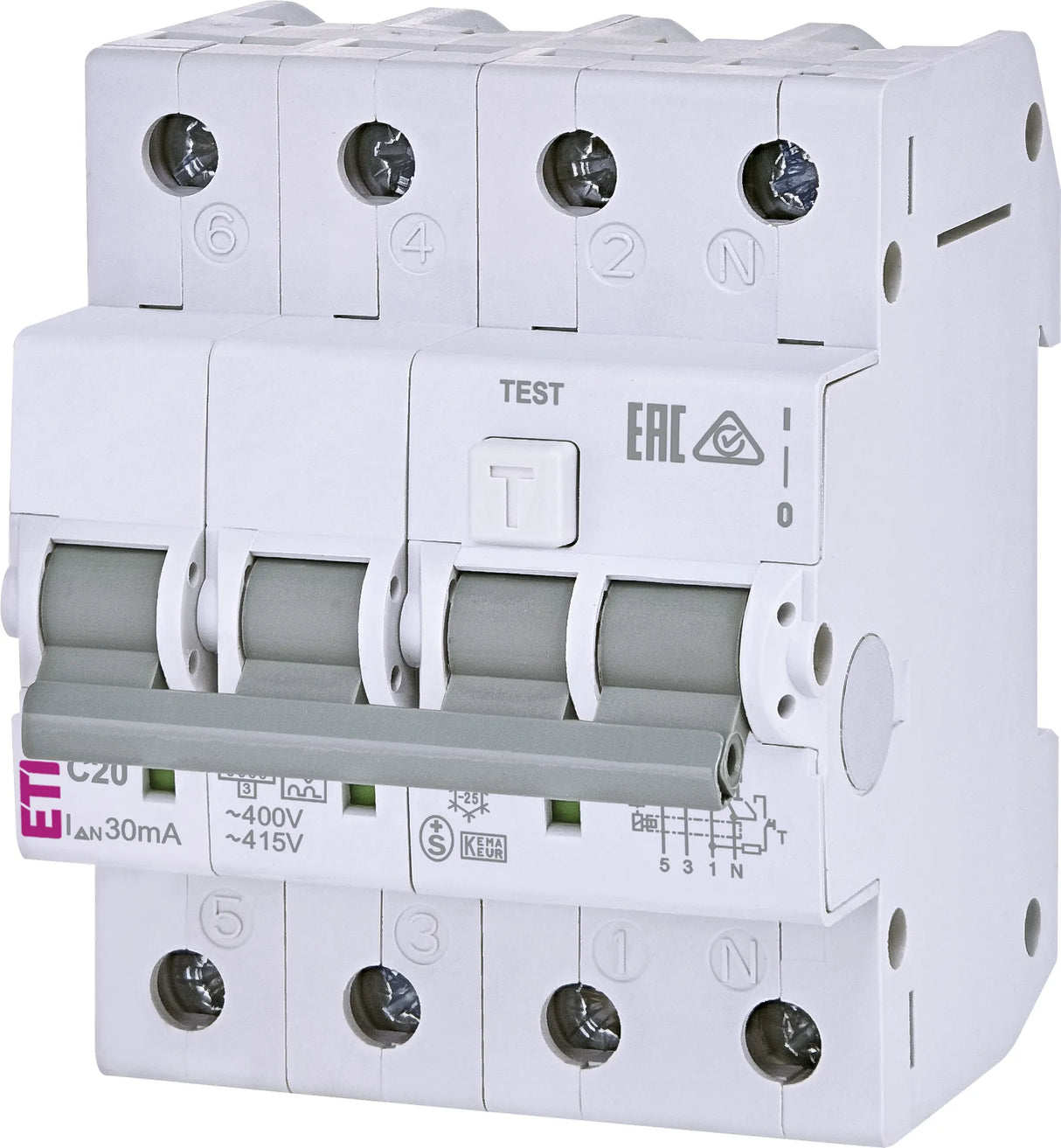 ETI FI-Schutzschalter A 4p 400V 20A 4TE KZS-4M 3p+N A C20/0.03 0,03A REG 6kA