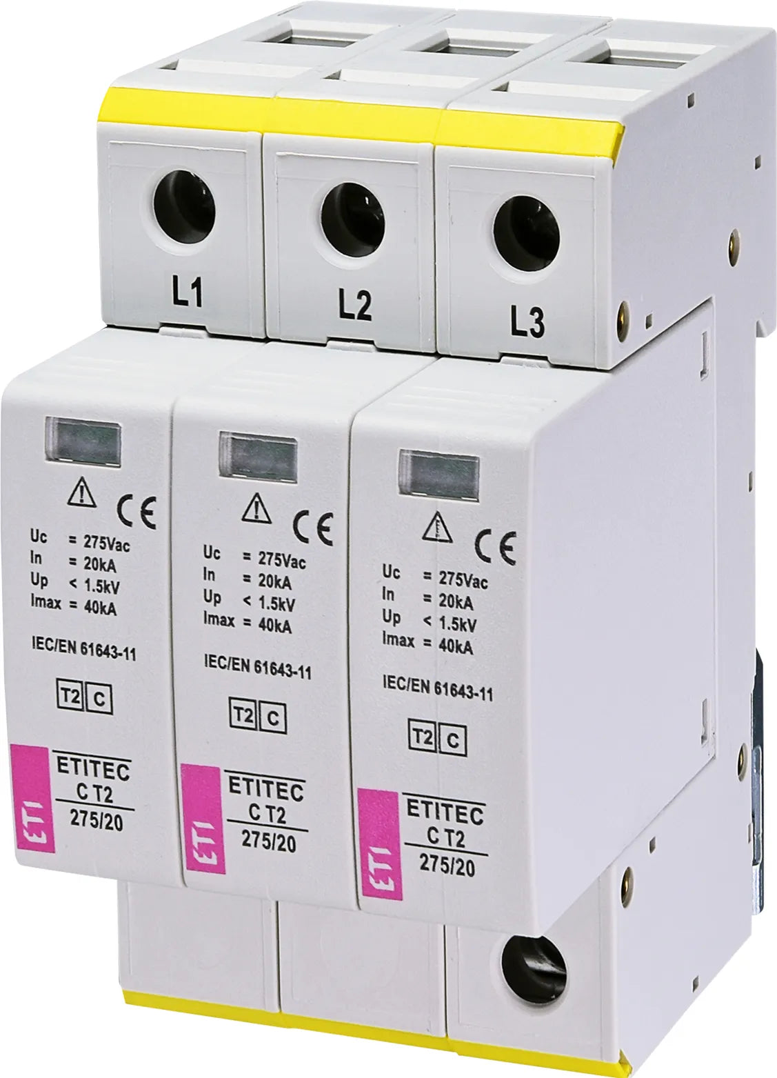 ETI Überspannungsableiter Netzform-TN-C ETITEC C T2 275/20 3+0 230VAC 1,5kV 3TE