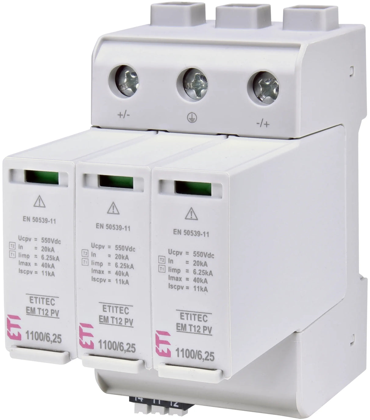 ETI Kombi-Ableiter TS35 3p 1100VDC 3,8kV ETITEC EM T12 PV 1100/6,25Y RC Fernsign