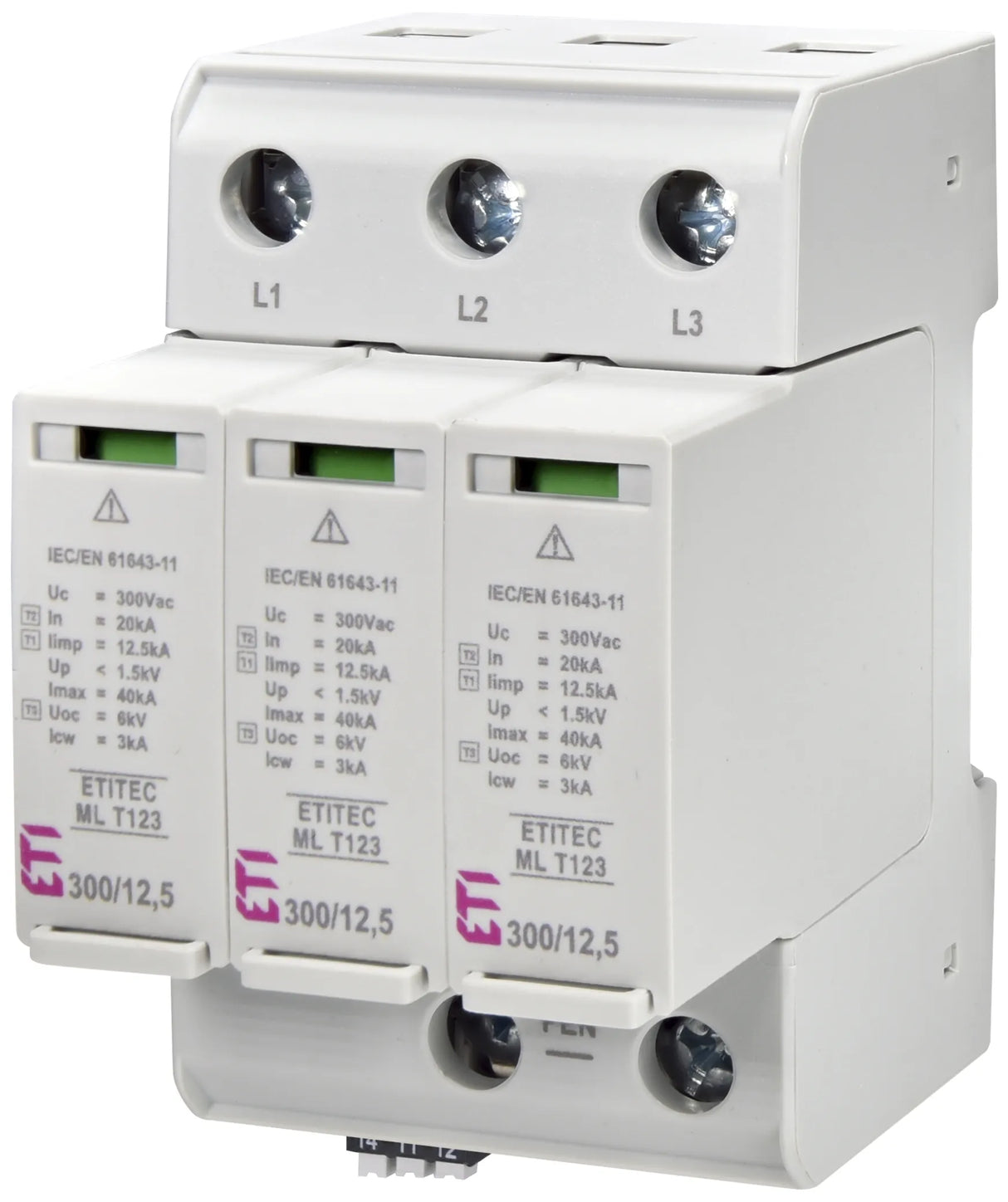ETI Kombi-Ableiter TS35 240VAC 1,5kV 3TE ETITEC ML T123 300/12,5 3+0 RC Fernsign
