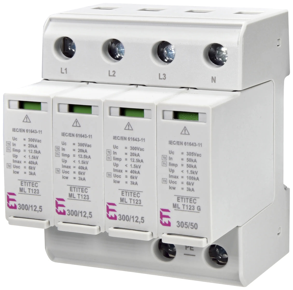 ETI Kombi-Ableiter TS35 240VAC 1,5kV 4TE ETITEC ML T123 300/12,5 3+1 TS35
