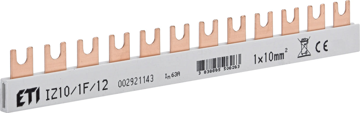 ETI Phasenschiene 1ph 17,9mm 215mm 10qmm IZ10/1F/12 63A Gabel isol