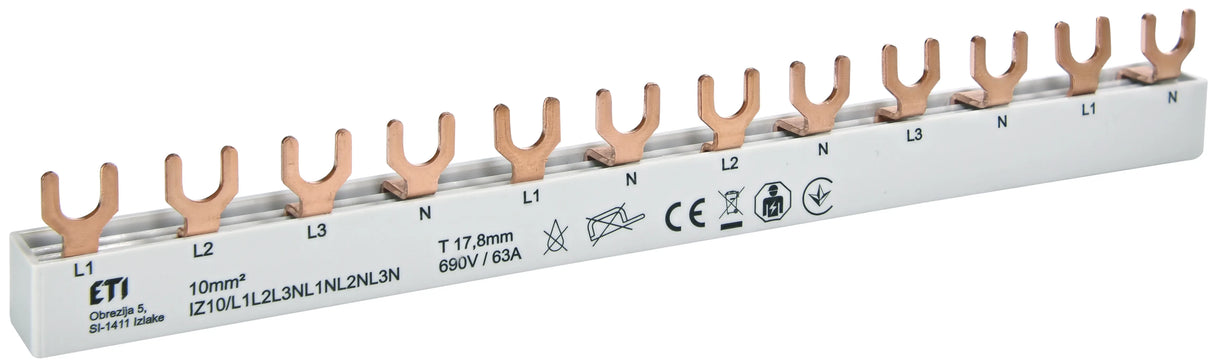 ETI Phasenschiene 3+N 17,8mm 210mm 10qmm IZ10/L1L2L3NL1NL2NL3N (12 Mod) ( 63A