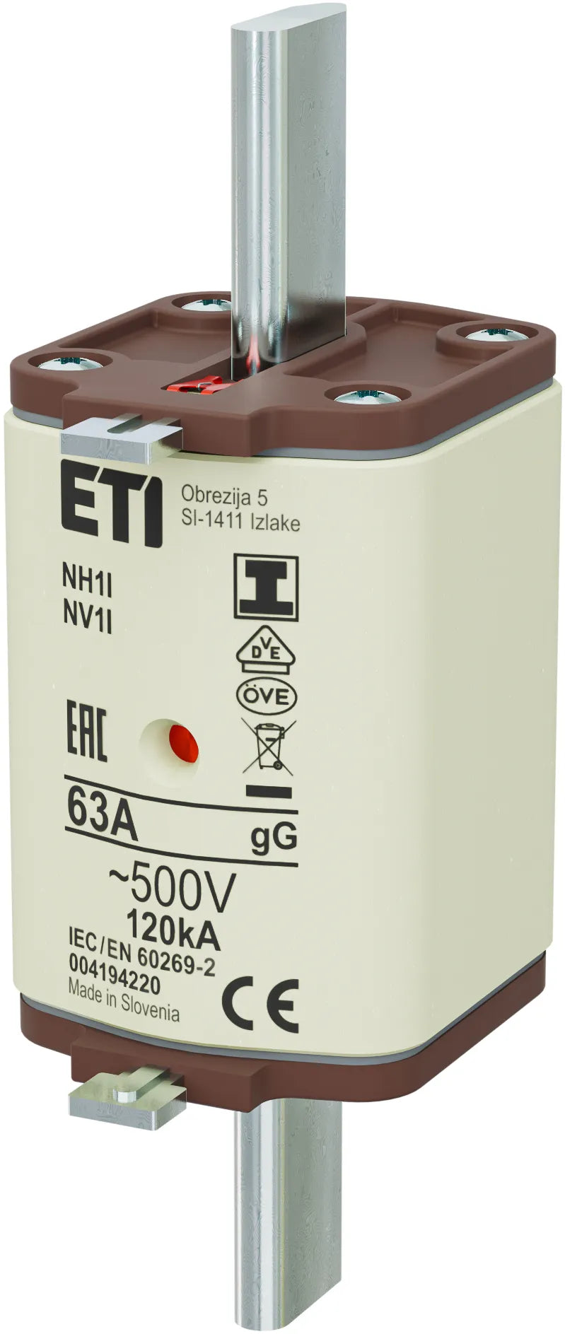 ETI NH-Sicherungseinsatz 63A NH1 500VAC NH1/I gG 63A/500V gG Kombik