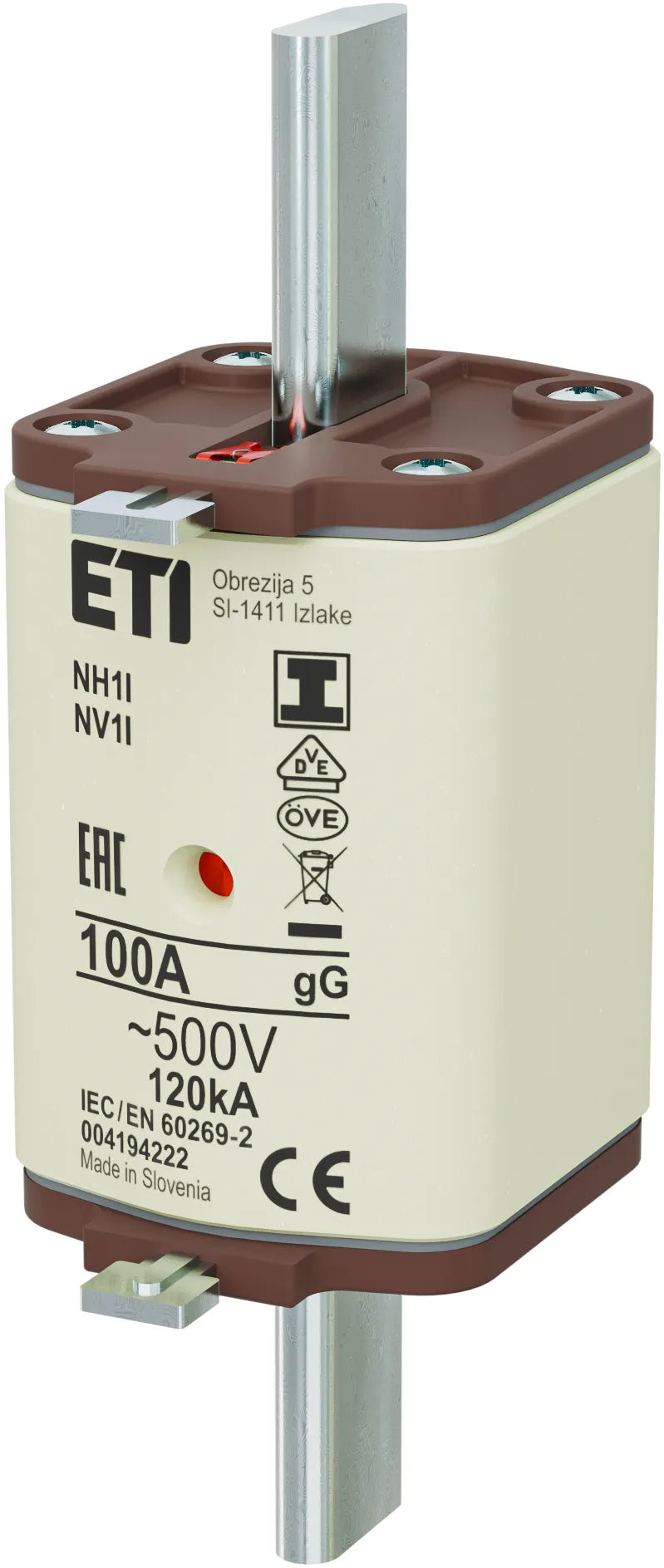 ETI NH-Sicherungseinsatz 100A NH1 500VAC NH1/I gG 100A/500V gG Kombik