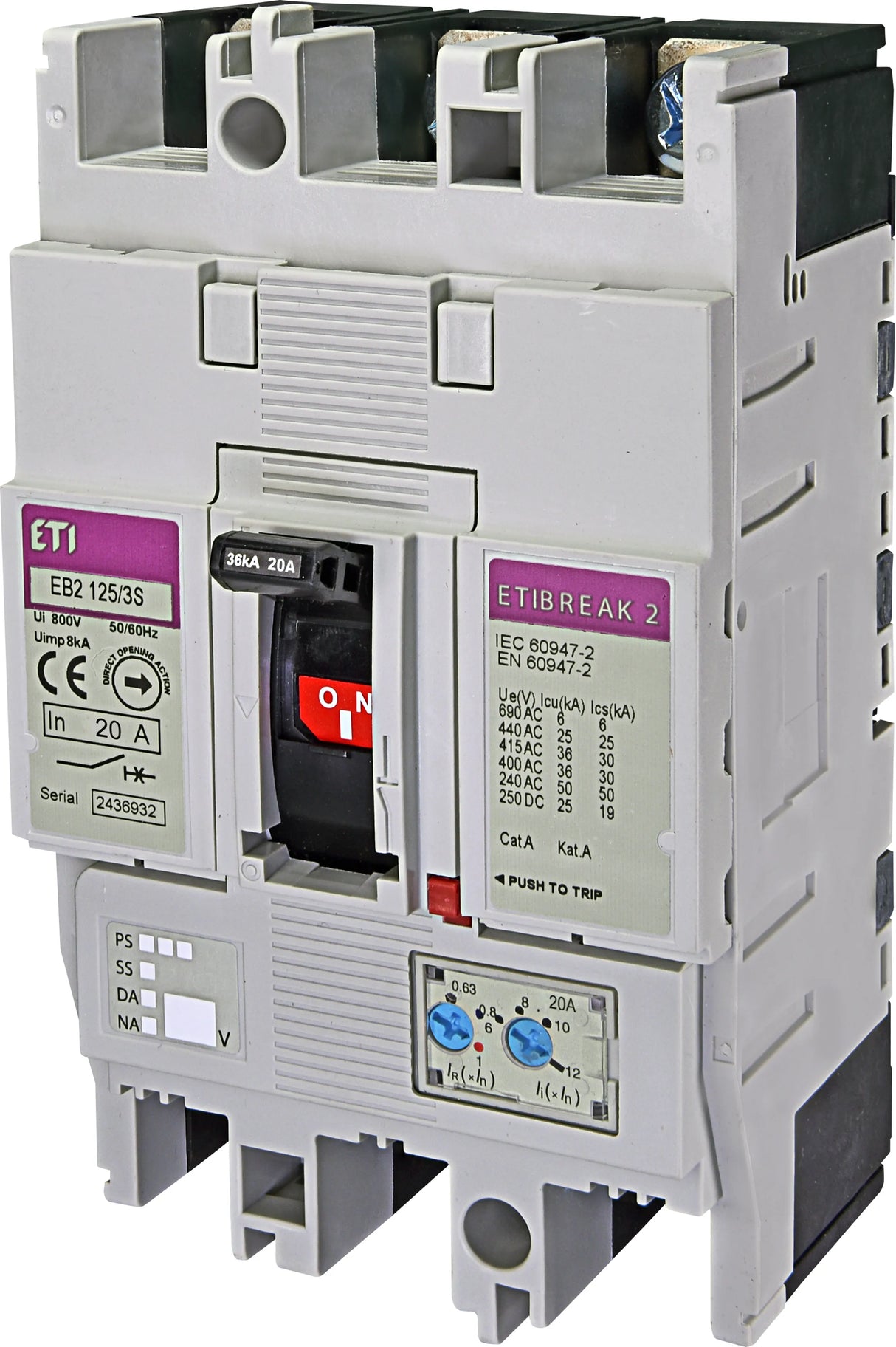 ETI Leistungsschalter 20A 3p 12,6-20A/In EB2 125/3S 20A 3p m.UnterSpgsausl IP20
