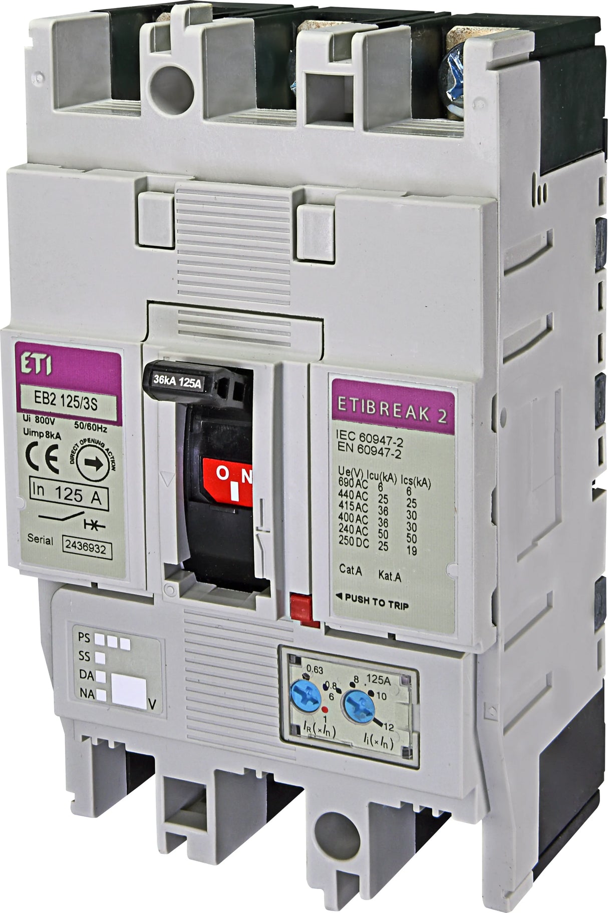 ETI Leistungsschalter 125A 3p IP20 Einb EB2 125/3S 125A 3p 78,8-125A/In