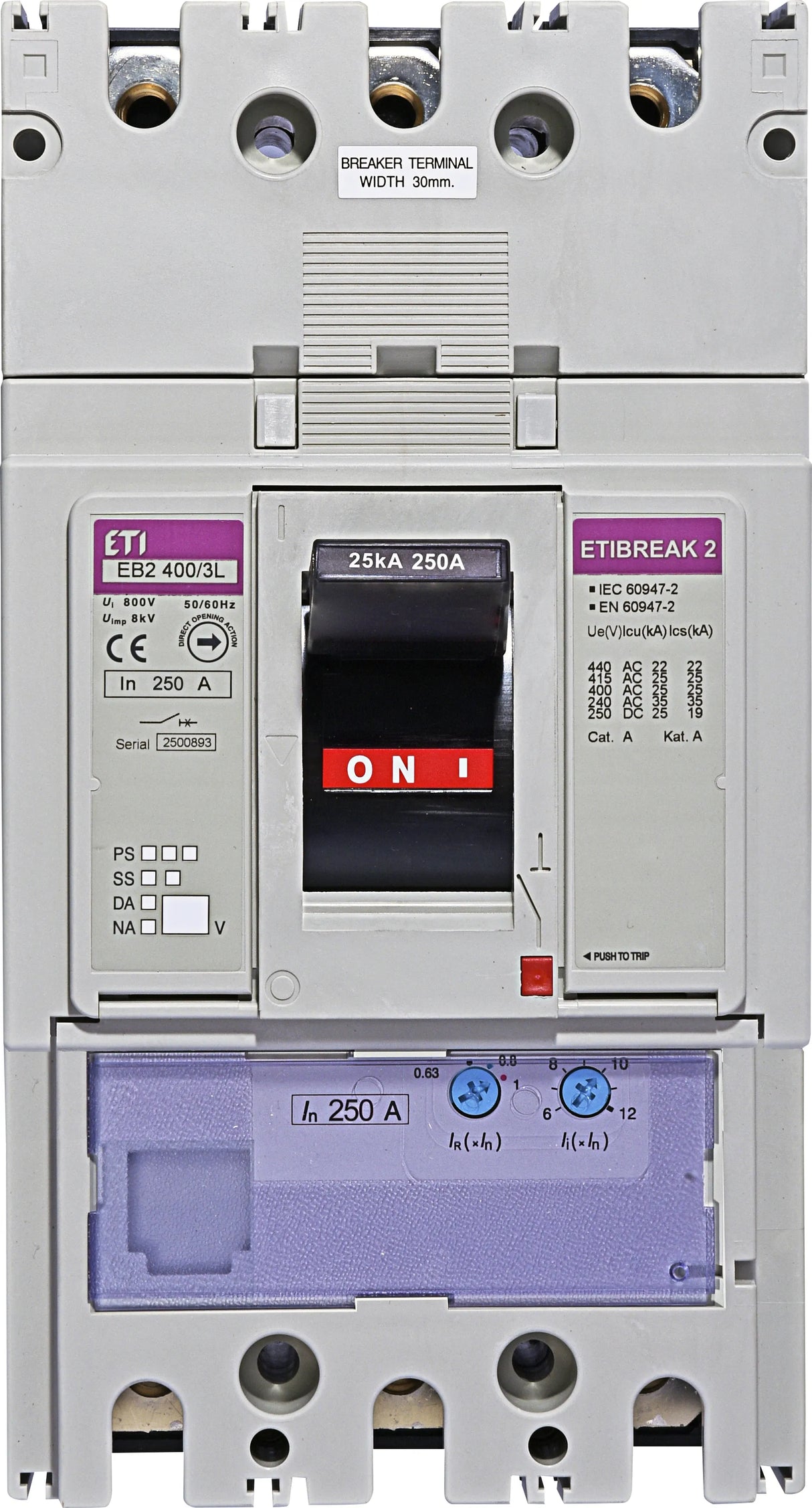 ETI Leistungsschalter 250A 3p IP20 Einb EB2 400/3L 250A 3p 157,5-250A/In