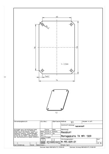 SPELSBERG Montageplatte Verteiler Kst TK MPI-1309 lack 110x74mm Lochung