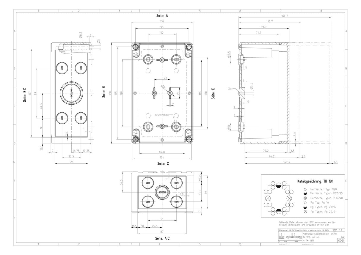 SPELSBERG Leergehäuse Kst IP66 ET150mm TK PS 1811-11-m B110xH180xT111mm geschl