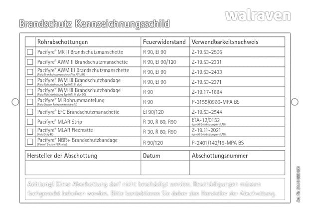 WALRAVEN Kennzeichnungsschild Pacifyre 105x148x1 f. Wand u. Decke beidseitig