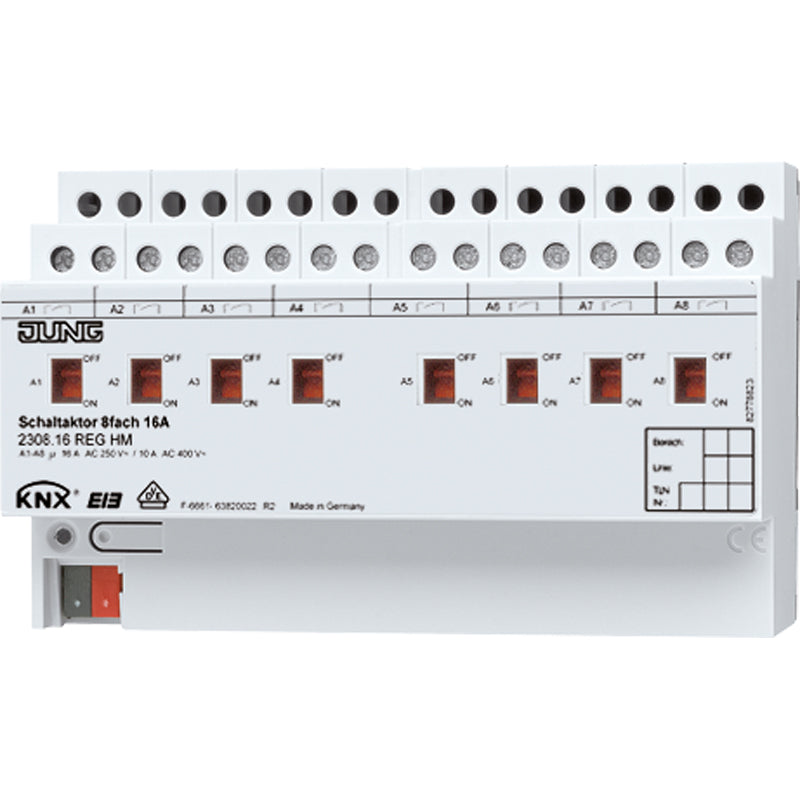 JUNG Schaltaktor KNX REG 8TE 8f 16A 2308.16 REGHM 3680W 21-32V Handbedien