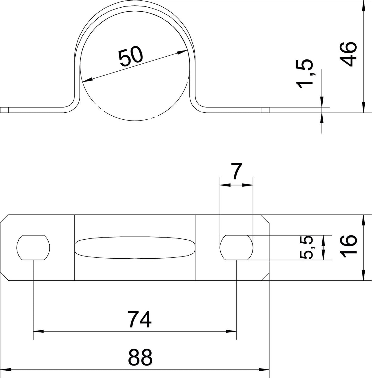 BETTERMANN Befestigungsschelle 1f 50mm 605 50 A4 zweilappig VA hfr