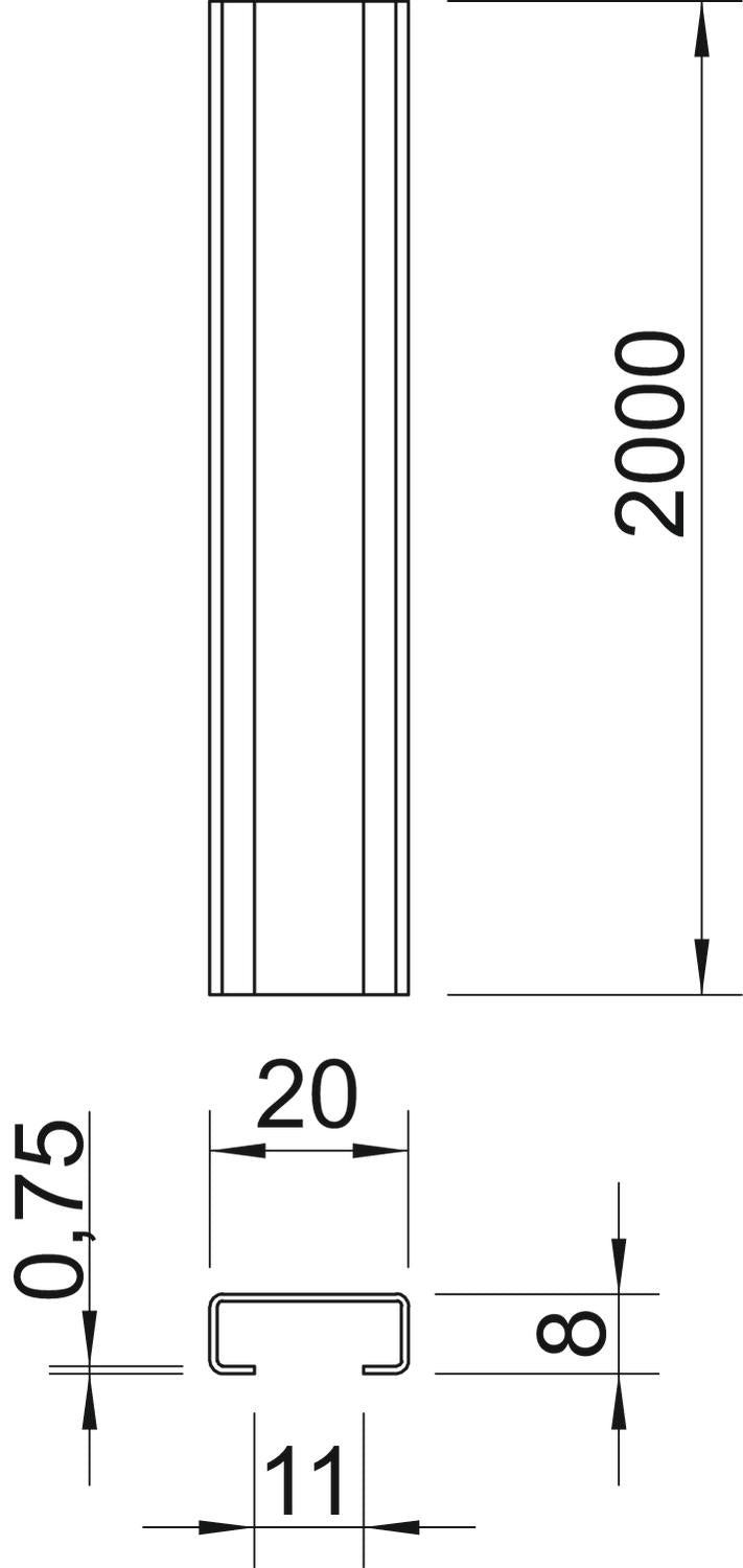 BETTERMANN C-Profilschiene ST 11mm CL2008UP2000FS 2000x20x8mm D0,75mm