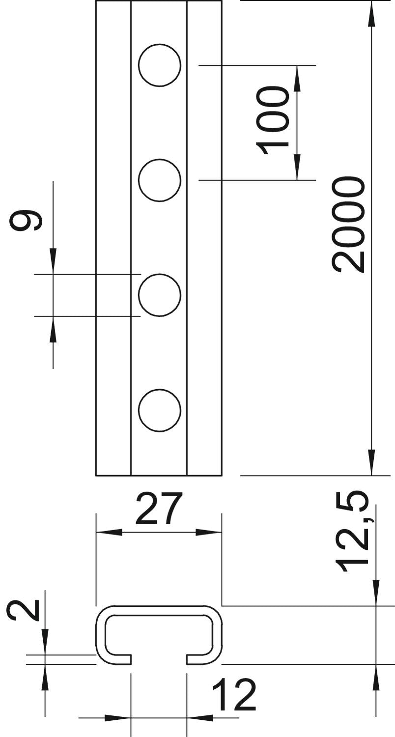 BETTERMANN C-Profilschiene ST 12mm D2mm CL2712P2000FS 2000x27x12,5mm Rück_gel