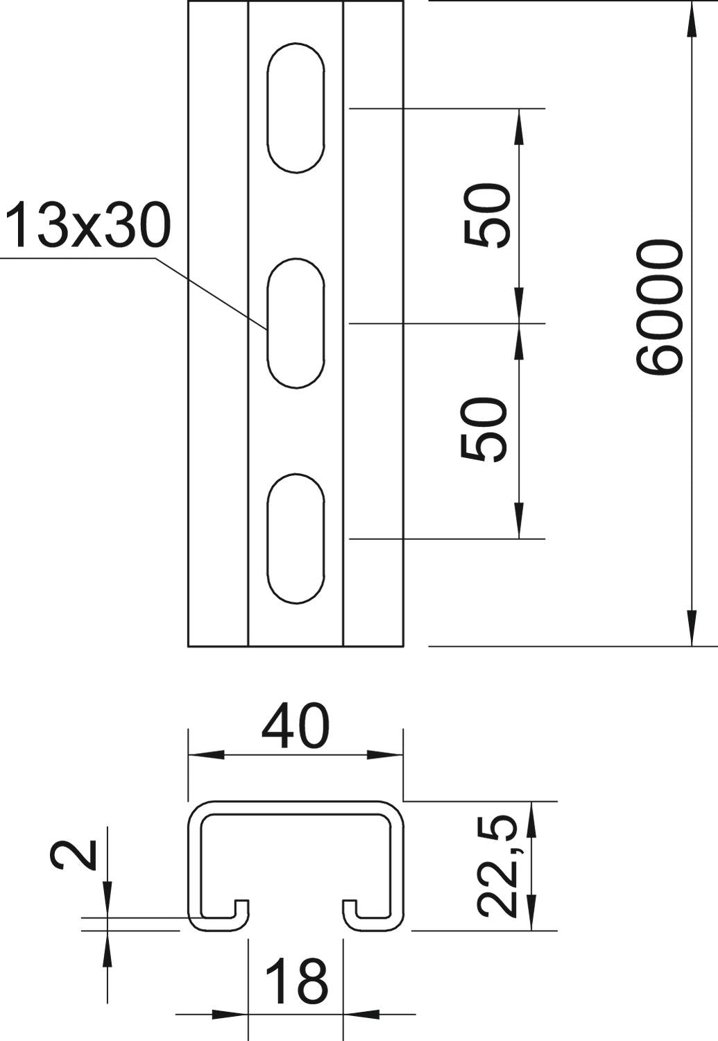 BETTERMANN C-Profilschiene edst 18mm MS4022P6000A4 6000x40x22,5mm D2mm