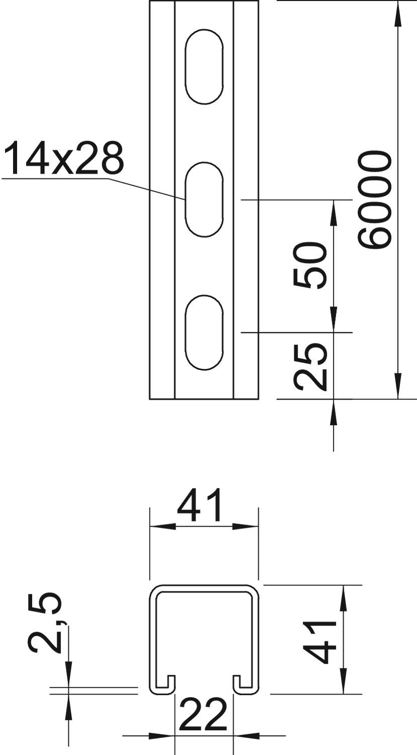 BETTERMANN C-Profilschiene edst 22mm MS4141P6000A4 6000x41x41mm D2,5mm