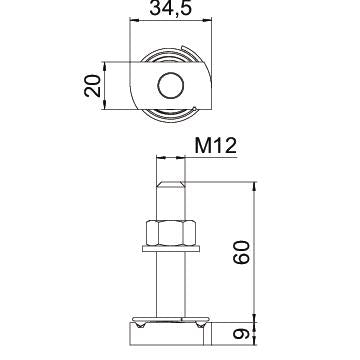 BETTERMANN Hammerkopfschraube 20mm ST MS41HBF M12x60ZL M12x35mm Zn/AluLam