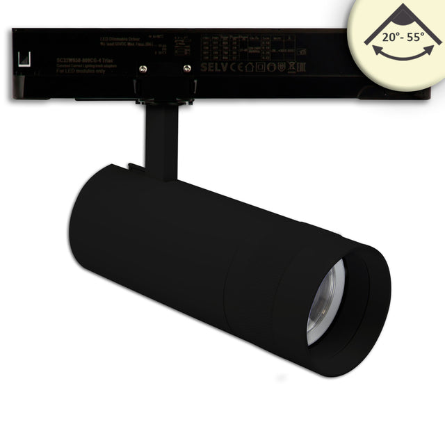 3-Phasen Schienen-Strahler fokussierbar 24W 20°-55° schwarz matt 3000K dimmbar - Beleuchtung
