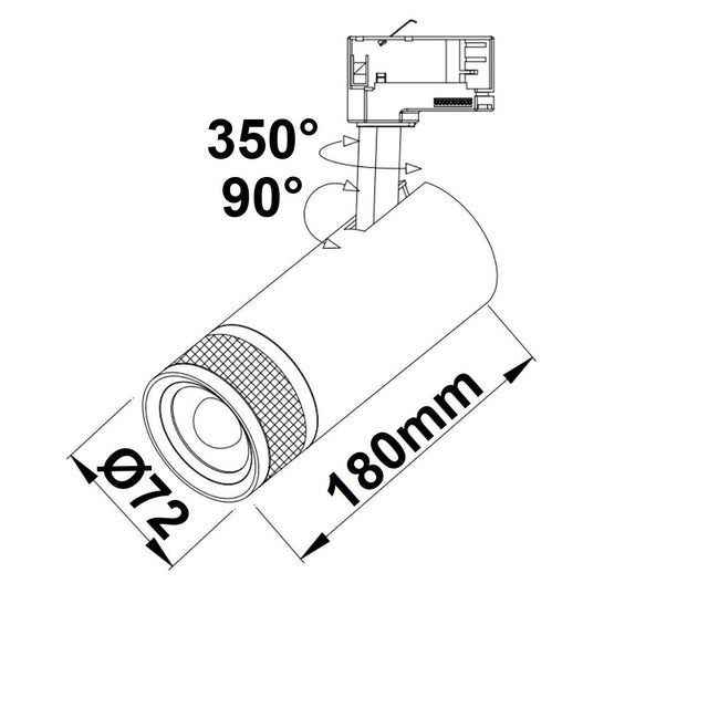 3-Phasen Schienen-Strahler fokussierbar 24W 20°-55° schwarz matt 3000K dimmbar - Beleuchtung