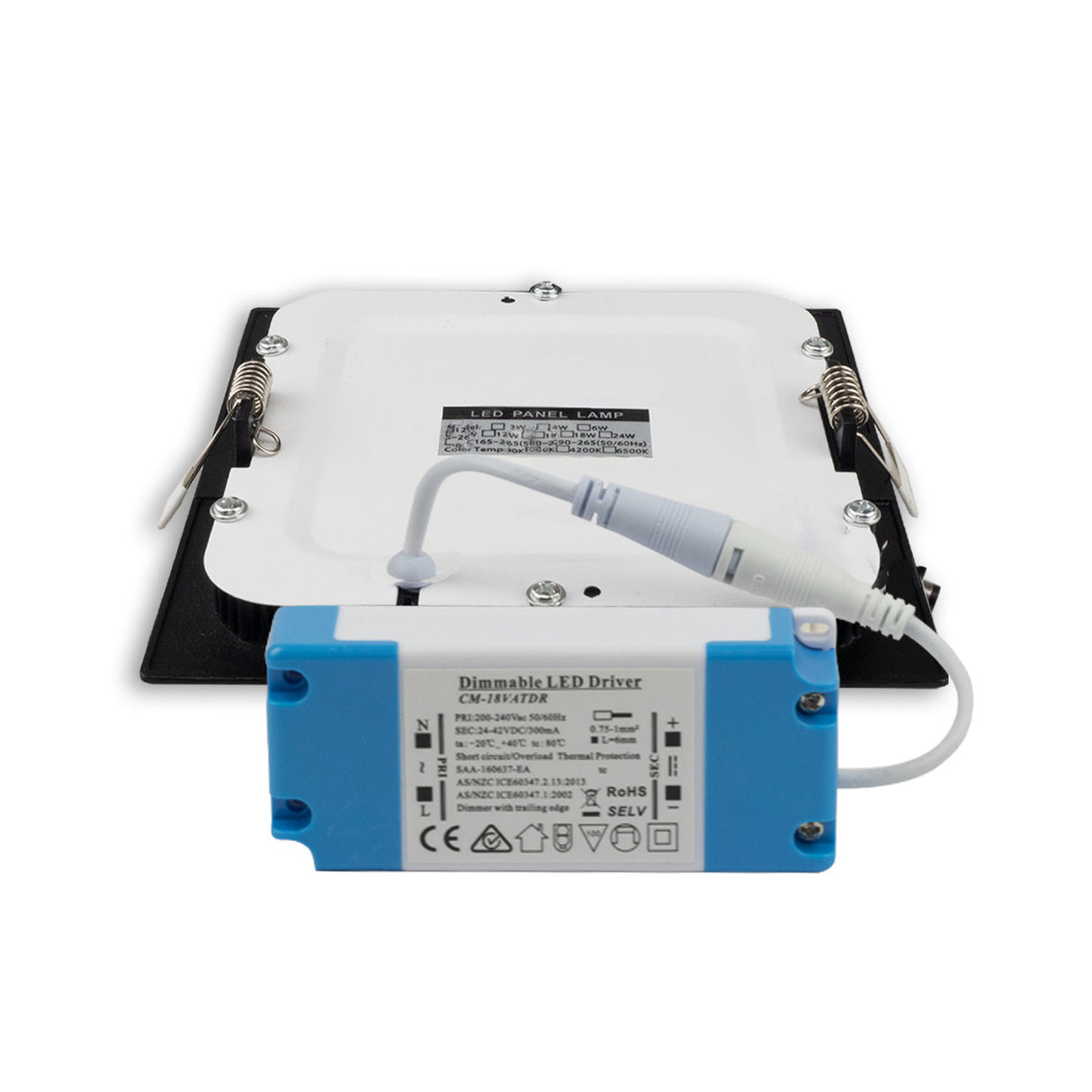 LED Downlight, 18W, eckig ultraflach schwarz, 225x225mm, ColorSwitch 3000|3500|4000K, dimmbar