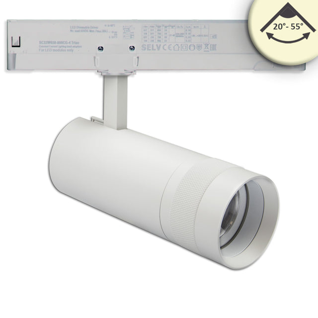 3-Phasen Schienen-Strahler fokussierbar 24W 20°-55° weiß matt 3000K dimmbar - Beleuchtung