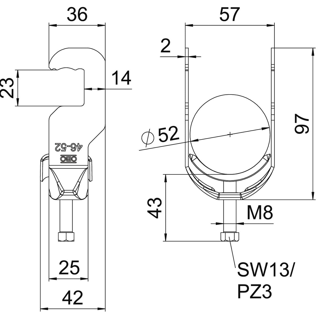 BETTERMANN Bügelschelle 46-52mm 1f ST BS-RS1-M-52 FT Rundprofil W=ST hfr