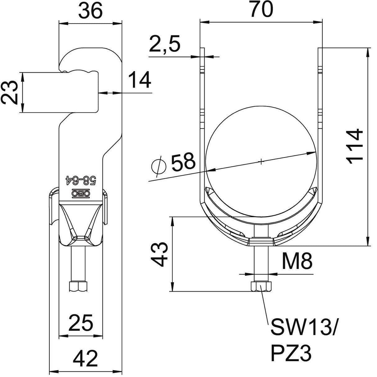 BETTERMANN Bügelschelle 58-64mm 1f ST BS-RS1-M-64 FT Rundprofil W=ST hfr