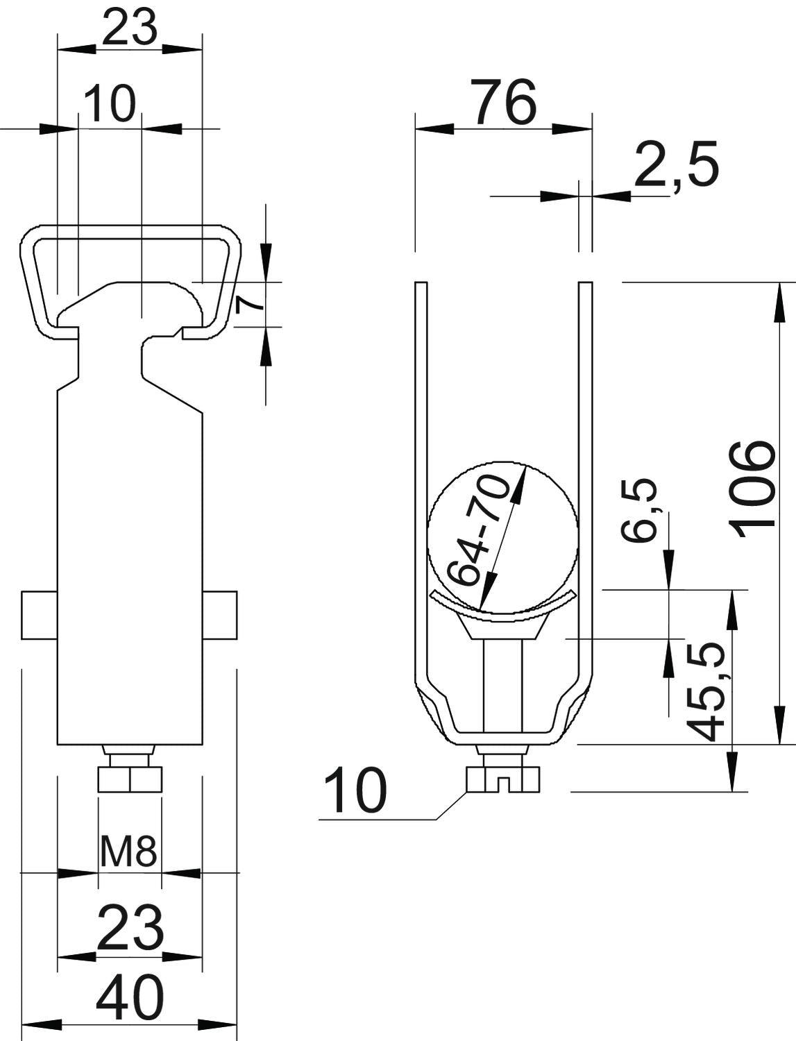 BETTERMANN Bügelschelle 64-70mm 1f VA 2056 70 A2 Profilschiene W=Kst hfr