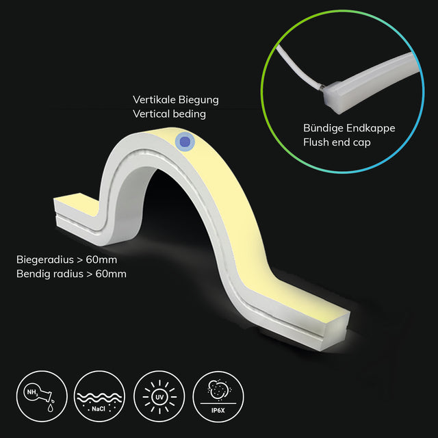 LED NeonPRO930 Custom Flexband B13H13 24V DC 12W IP67 3000K 5m Rolle 140 LED/m inkl. Clips - Beleuchtung