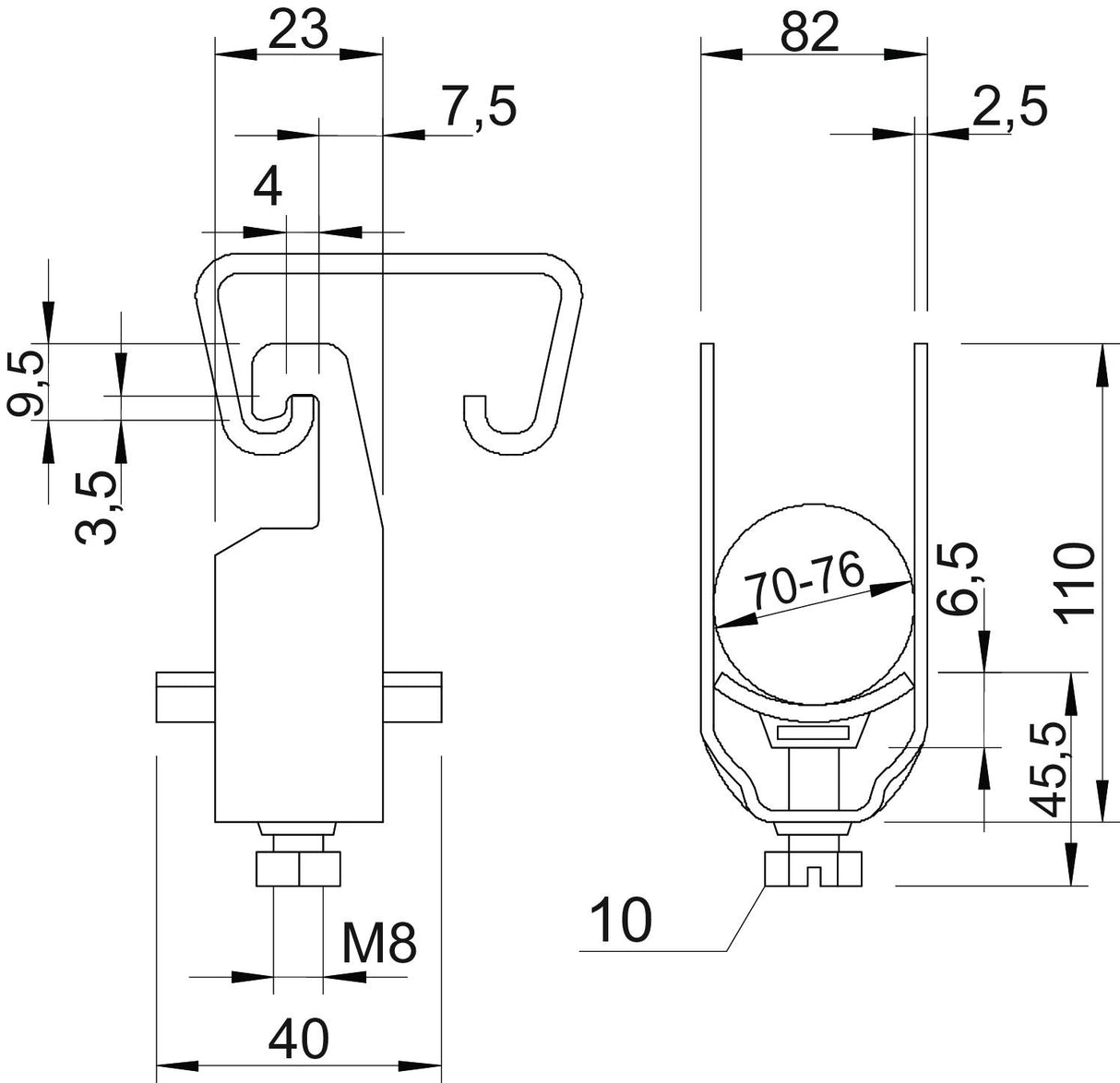 BETTERMANN Bügelschelle 70-76mm 1f Alu 2056U 76 ALU Profilschiene W=Kst hfr