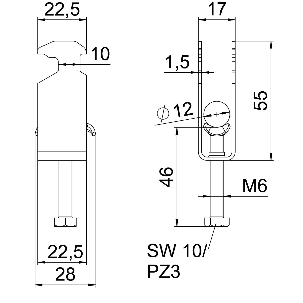BETTERMANN Bügelschelle 8-12mm 2f ST hfr BS-H2-M-12 A2 Profilschiene W=ST