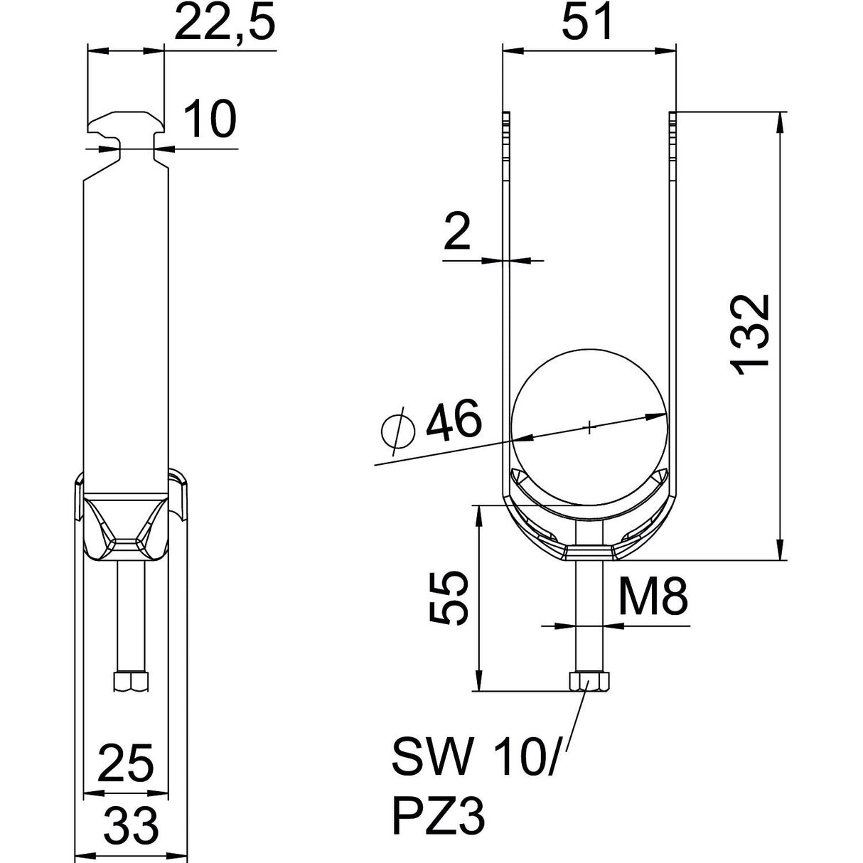 BETTERMANN Bügelschelle 40-46mm 2f ST BS-H2-M-46 A2 Profilschiene W=ST hfr