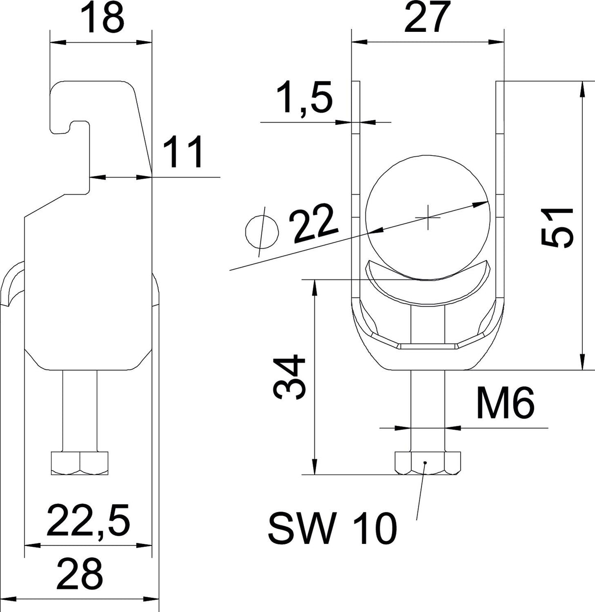 BETTERMANN Bügelschelle 16-22mm 1f ST BS-U1-M-22 FT C-Profil W=ST hfr