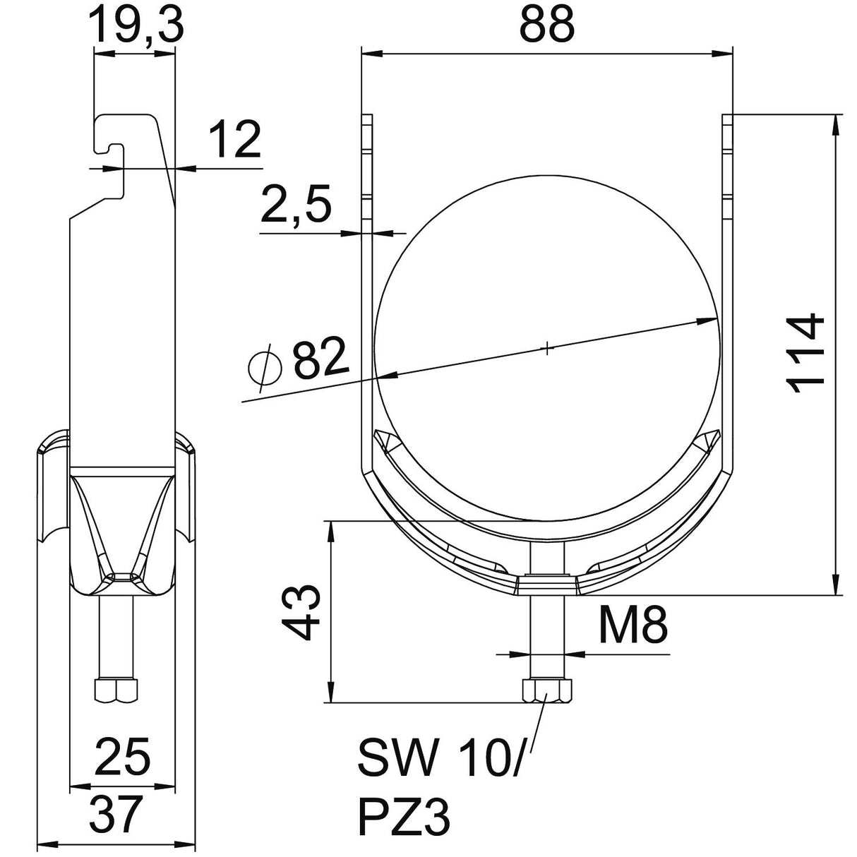 BETTERMANN Bügelschelle 76-82mm 1f ST BS-U1-M-82 FT Profilschiene W=ST hfr