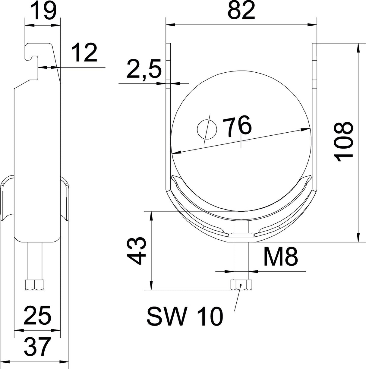 BETTERMANN Bügelschelle 70-76mm 1f VA BS-U1-M-76 A4 C-Profil W=ST hfr