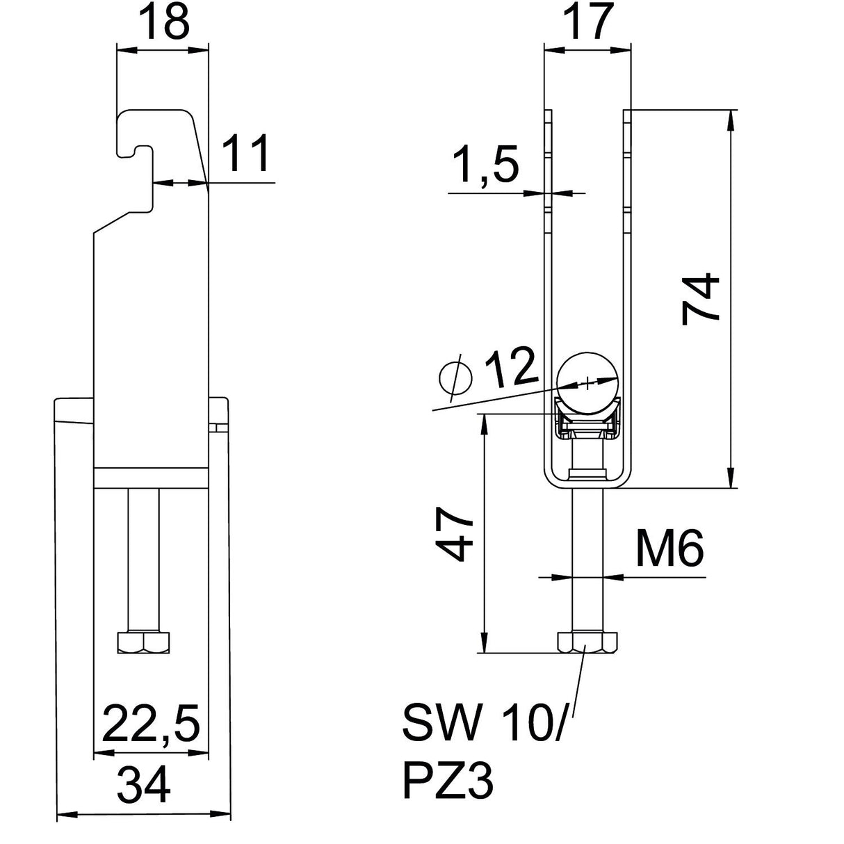 BETTERMANN Bügelschelle 8-12mm 3f Alu BS-U3-K-12 ALU Profilschiene W=Alu hfr
