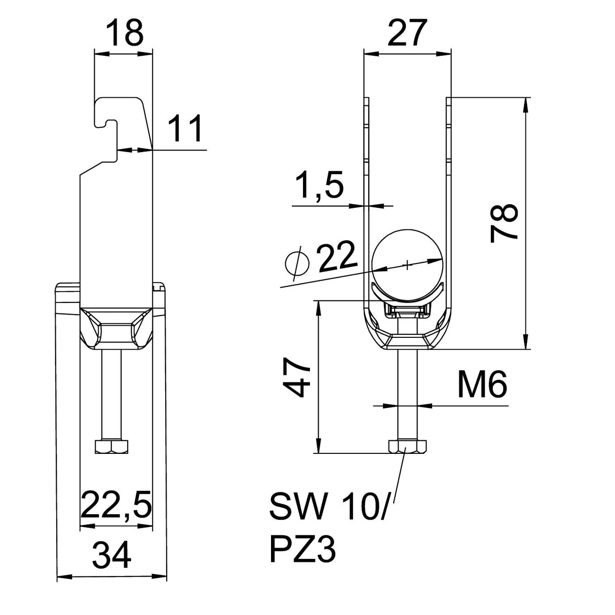BETTERMANN Bügelschelle 16-22mm 2f Alu BS-U2-K-22 ALU Profilschiene W=Alu hfr