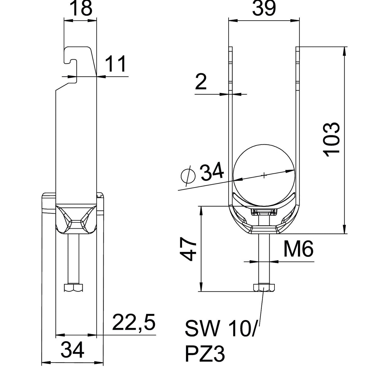 BETTERMANN Bügelschelle 28-34mm 2f Alu BS-U2-K-34 ALU Profilschiene W=Alu hfr