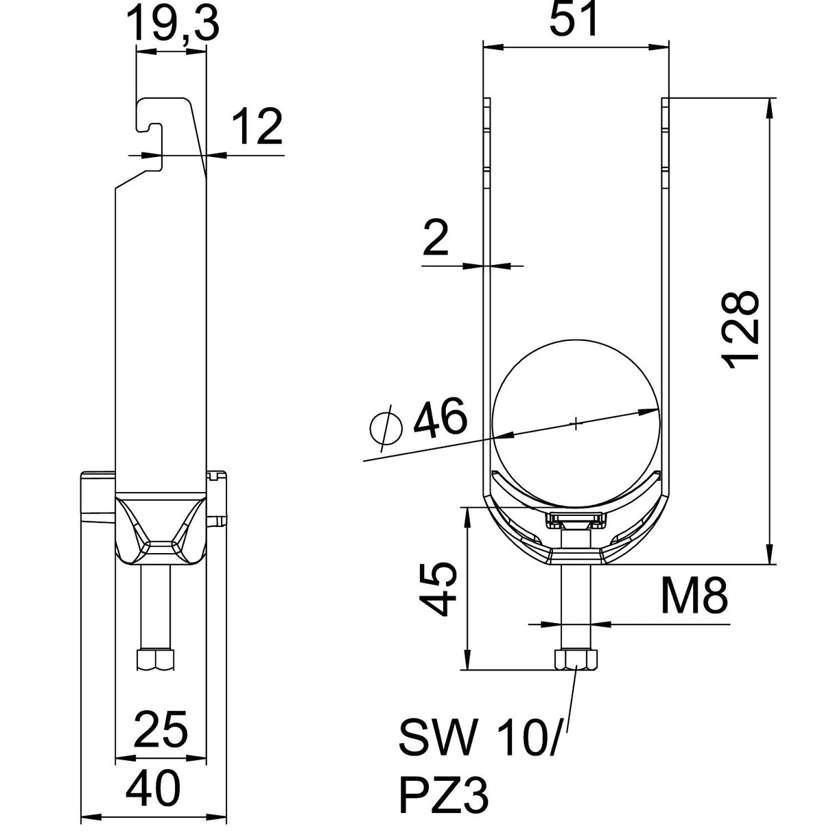BETTERMANN Bügelschelle 40-46mm 2f Alu BS-U2-K-46 ALU Profilschiene W=Alu hfr