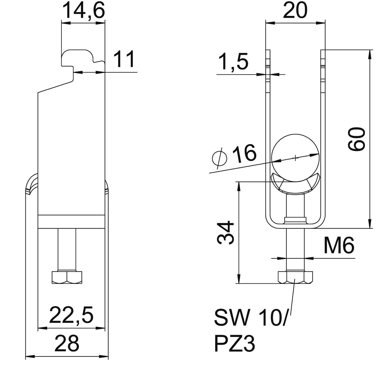 BETTERMANN Bügelschelle 12-16mm 2f ST BS-N2-M-16 FT Profilschiene W=ST hfr