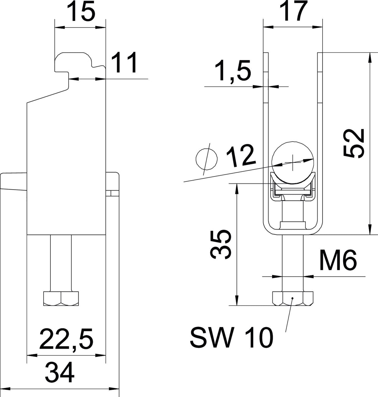 BETTERMANN Bügelschelle 8-12mm 1f ST BS-N2-K-12 FT C-Profil W=Kst