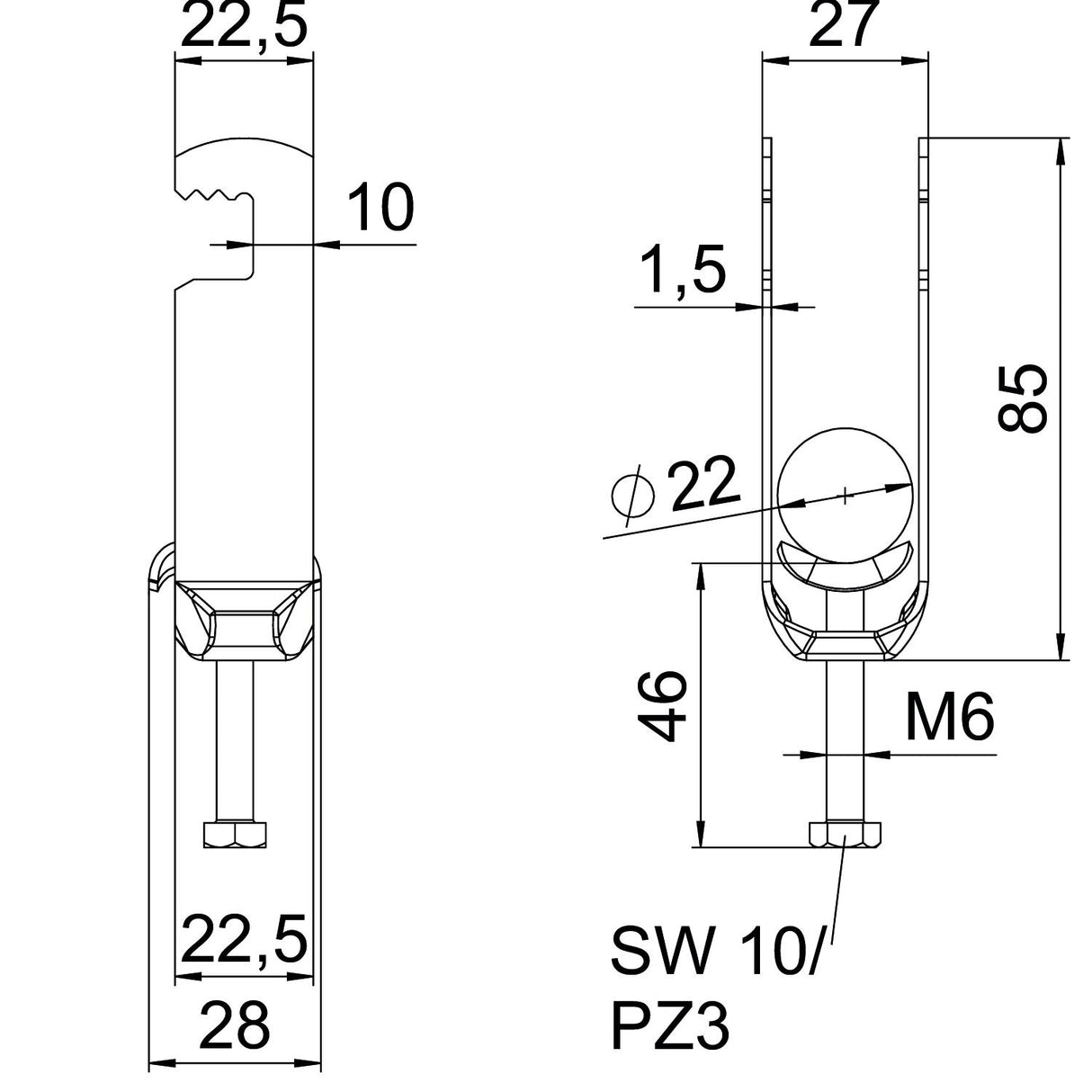 BETTERMANN Bügelschelle 16-22mm 2f ST BS-F2-M-22 FT Profilschiene W=ST hfr
