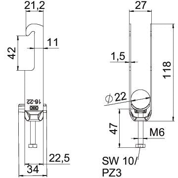 BETTERMANN Bügelschelle 16-22mm 1f ST BS-W2-K-22 FT C-Profil W=Kst
